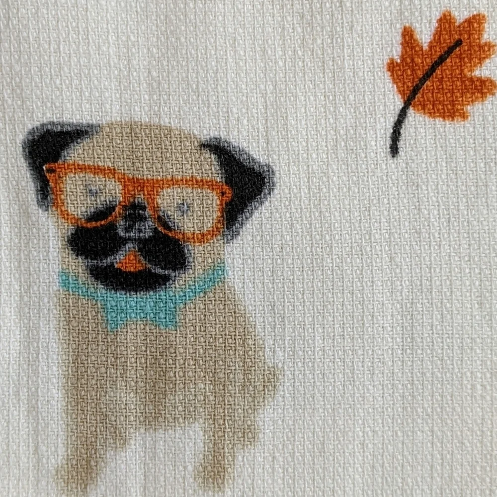 Doxie Corgi Terrier Labrador Pug Leaves Autumn Theme Kitchen Towel Set Of 2 NWT